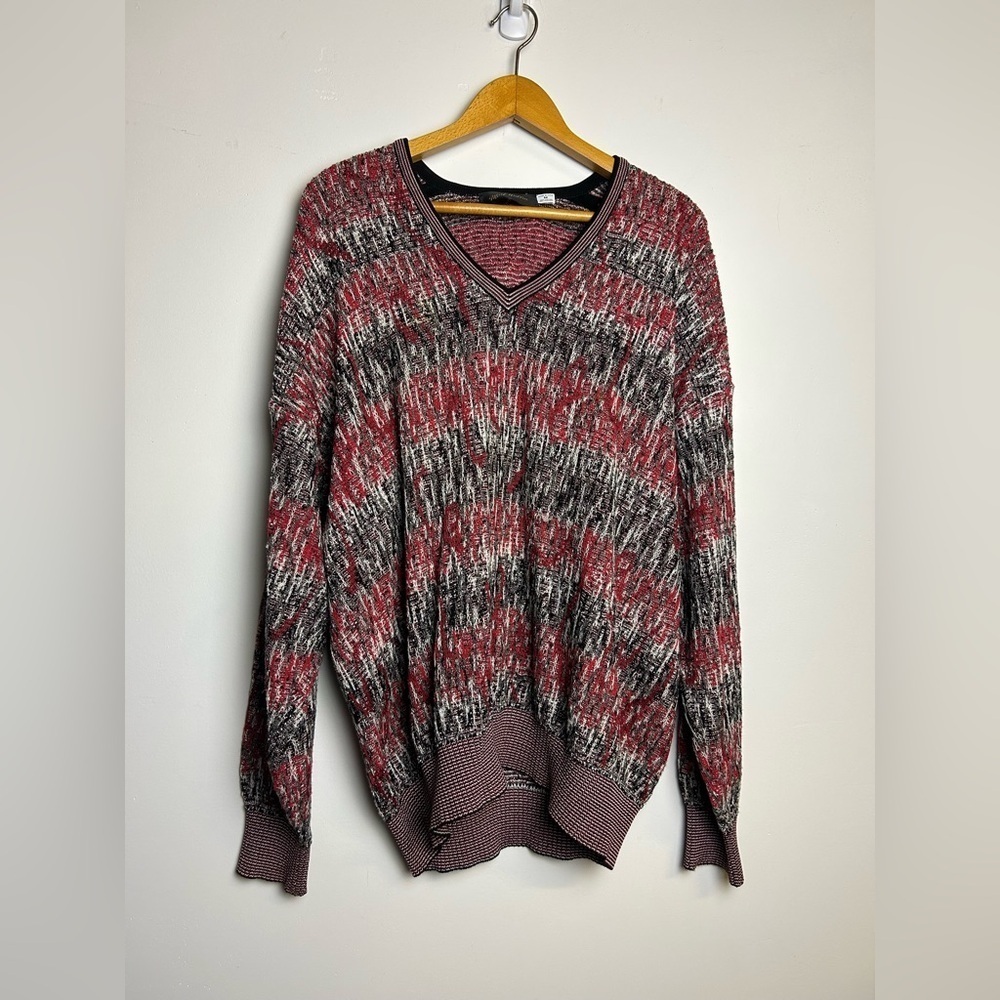 VTG Y2K MORT WALLIN Men Pullover Sweater 3D Multicolor Boho V-Neck Thermal USA